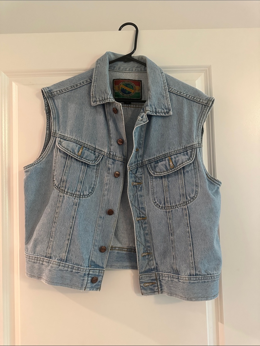 Vintage structure jeans wear Light Wash Denim Vest - Classic Button Front